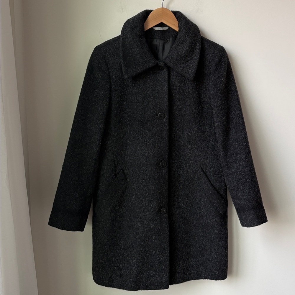 Marks & Spencer Wool Mohair Alpaca Blend Car Coat in Dark Grey Lined Size US 6